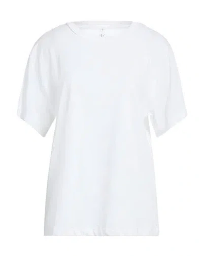 Smiling London Woman T-shirt White Size L Cotton, Linen