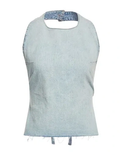 Smiling London Woman Top Blue Size M Cotton, Elastane