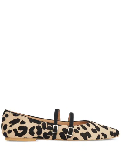 Smiling Shoes Lotte Leopard-print Double-strap Ballet Flats In Neutral