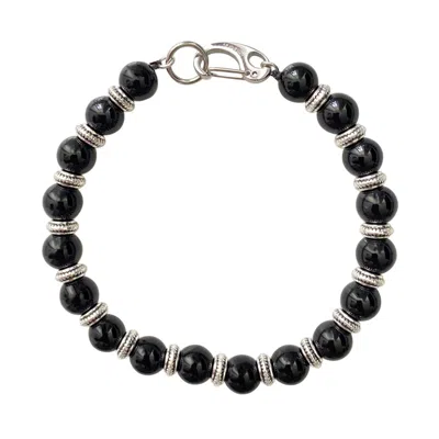 Smilla Brav Black / Silver Onyx Beaded Men's Bracelet In Black/silver