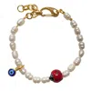 Smilla Brav Gold / White / Red Evil Eye Pearl Bracelet Ladybug In Multi