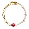Smilla Brav White / Red / Gold Pearl Bracelet Ladybug