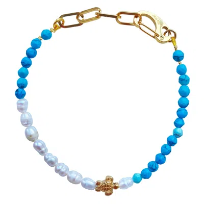 Smilla Brav Women's Blue / White / Gold Turtle Pearl Bracelet Marmaris In Multi