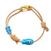 Smilla Brav Women's Gold / Blue Ceramic Blue Fish Leather Bracelet Ocean