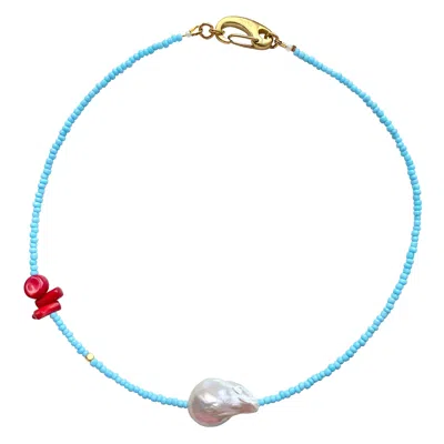 Smilla Brav Women's Gold / Blue Coral Necklace Milas
