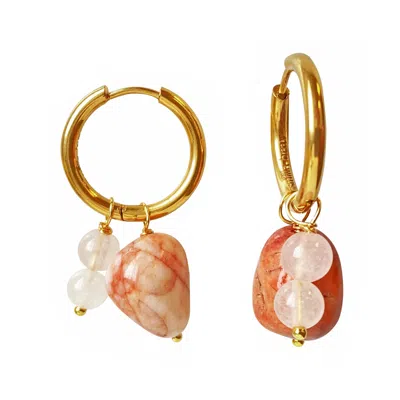 Smilla Brav Women's Gold / Brown / Pink Hoop Earrings Honey Jasper & Rose Quartz Symi