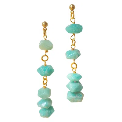 Smilla Brav Women's Gold / Green / Blue Dangle Aventurine Earrings Athens In Multi