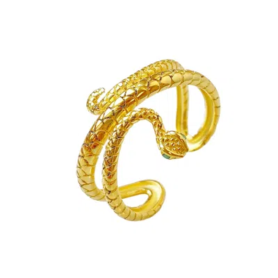 Smilla Brav Women's Gold / Green Sterling Silver Snake Ring In Multi