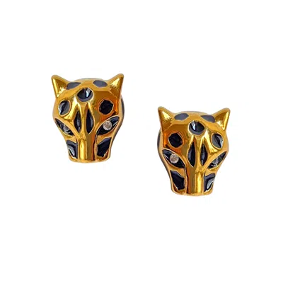 Smilla Brav Women's Gold Noir Panther Studs In White
