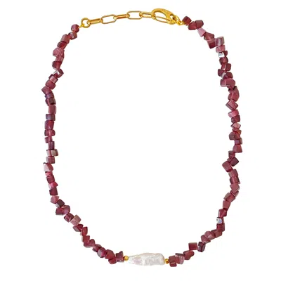 Smilla Brav Women's Gold / Pink / Purple Keshi Pearl Jade Necklace Henry In Burgundy