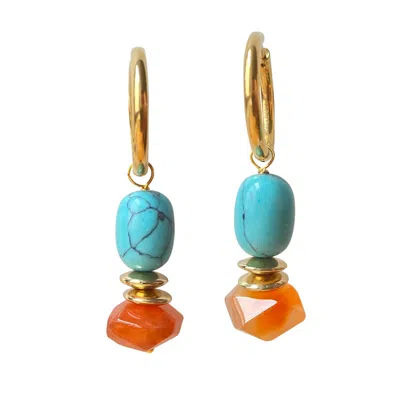 Smilla Brav Women's Gold / Red / Blue Turquoise Hoop Earrings Lena In Multi