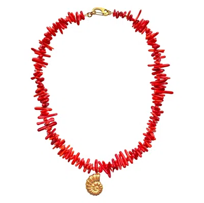 Smilla Brav Women's Gold / Red Red Coral Necklace Amelie In Multi