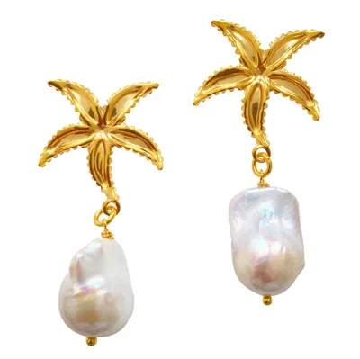 Smilla Brav Women's Gold Seestern Earrings Pearl In Pink