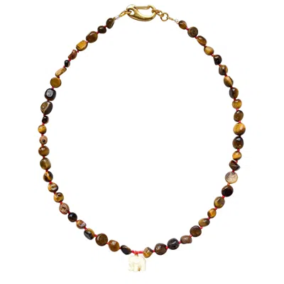 Smilla Brav Women's Gold / White / Brown Elephant Necklace Simson In Multi