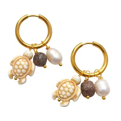 Smilla Brav Women's Gold / White / Brown Turtle Agate Hoops Dalaman In Multi
