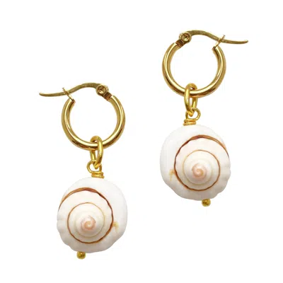 Smilla Brav Women's Gold / White Concha Shell Hoop Earrings In Multi