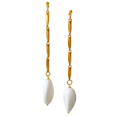 Smilla Brav Women's Gold / White Glass Dangle Earrings Esther In Multi
