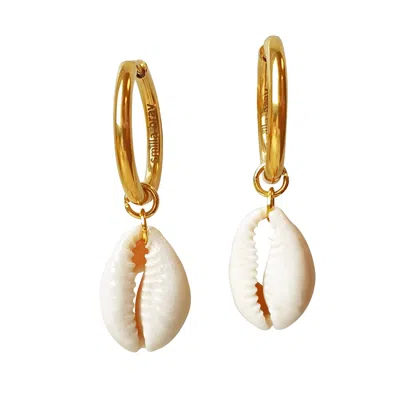 Smilla Brav Women's Gold / White Hoop Earrings Ibiza In Multi