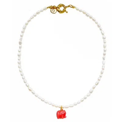 Smilla Brav Women's Gold / White Pearl Necklace Elephant In Multi