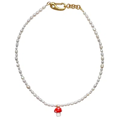 Smilla Brav Women's Gold / White / Red Mushroom Pearl Necklace Glückspilz In Multi