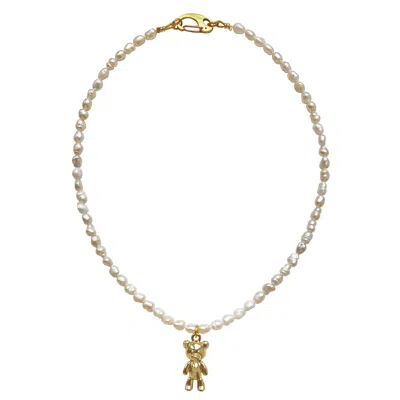 Smilla Brav Women's Gold / White The Gold Teddy Bear Pearl Necklace In Multi