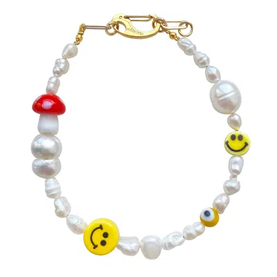 Smilla Brav Women's Gold / White The Smiley Happy Mushroom Bracelet In Multi