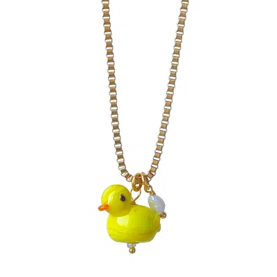 Smilla Brav Women's Gold / White / Yellow Pearl Necklace Duck Family In Multi