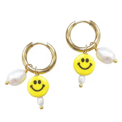 Smilla Brav Women's Gold / White / Yellow The Happy Pearl Hoop Earrings In Multi