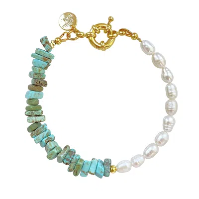 Smilla Brav Women's Green / White / Gold Turquoise Pearl Bracelet Ibiza In Multi