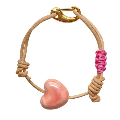 Smilla Brav Women's Neutrals / Pink / Purple Ceramic Heart Leather Bracelet