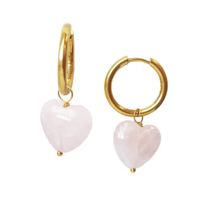 Smilla Brav Women's Pink / Gold Rose Quartz Heart Hoop Earrings Tabitha In Multi