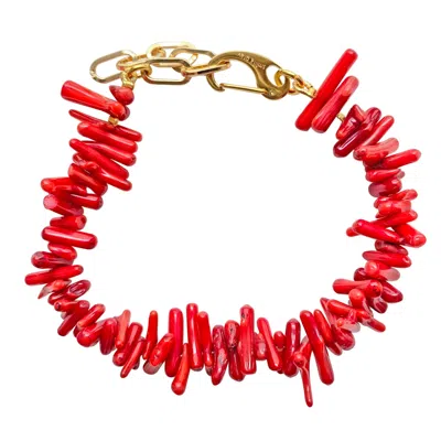 Smilla Brav Women's Red / Gold Coral Anklet Mia In Multi