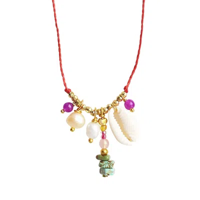 Smilla Brav Women's Red / Gold / White Cowrie Pearl Turquoise Necklace Kaira In Multi