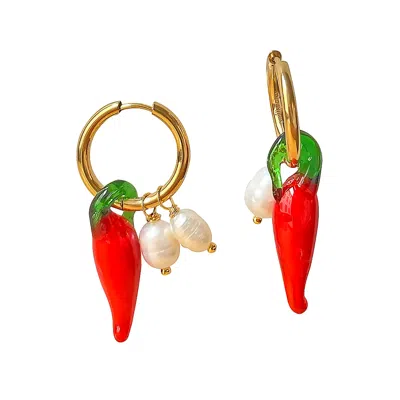 Smilla Brav Women's White / Gold / Red Murano Glass Chili Hoop Earrings In Multi
