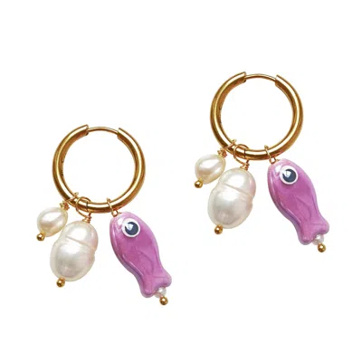 Smilla Brav Women's White / Purple / Gold Fish Earrings Bonnie In Multi