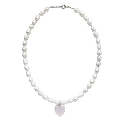 Smilla Brav Women's White / Purple Rosequartz Heart Pendant Pearl Necklace Lauren In Multi
