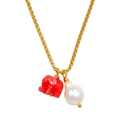 Smilla Brav Women's White / Red / Gold Elephant Pearl Necklace Sintra In Multi