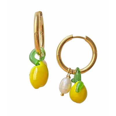 Smilla Brav Women's White / Yellow / Gold Murano Glass Lemon Earrings In Multi