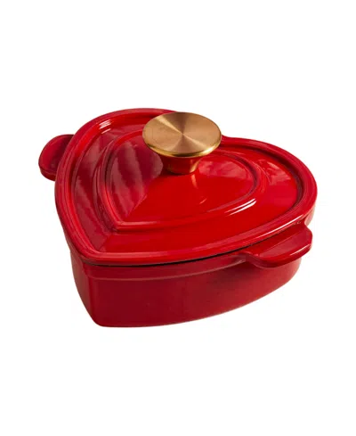Smith And Clark Ironworks 1-quart Enameled Cast Iron Heart-shaped Dutch Oven In Red
