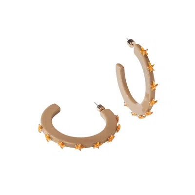 Smith & Co. Jewel Design Women's Gold / Neutrals / Brown Starfish Large Jewel Hoop - Golden Sand In Multi