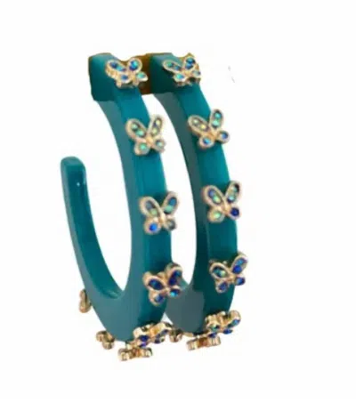 Smith & Co Women's City Girl Butterfly Jewel Large Hoop Earrings In Harbor Blue In Multi
