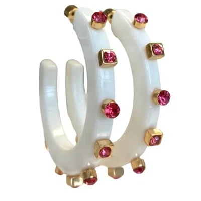 Smith & Co Women's City Girl Jewel Hoop Earring In White Hot Pink In Gold