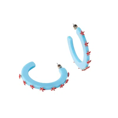 Smith & Co Women's Starfish Jewel Hoop Earring In Blue/dark Coral