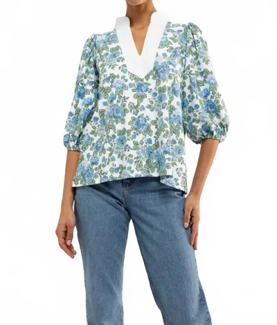 Smith & Quinn Eliza Bubble Sleeves Top In Cotswolds Bloom In Blue