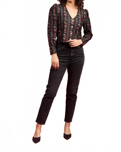 Smith & Quinn Jackie V Neck Cardigan In Onyx Garden Roxy Sub In Black