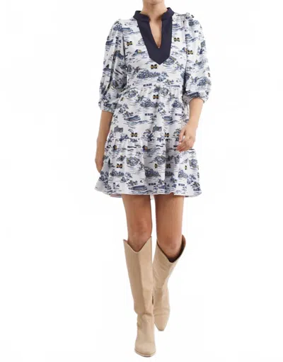 Smith & Quinn Tory Mini Dress In Michigan Gameday Toile In Blue