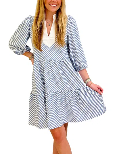 Smith & Quinn Tory Three Quarter Puff Sleeve Dress In Blue