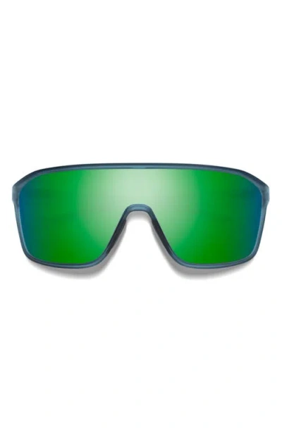 Smith Boomtown 135mm Chromapop™ Polarized Shield Sunglasses In Matte Stone Crystal/green