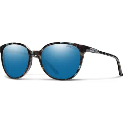 Smith Cheetah 54mm Polarized Round Sunglasses In Sky Tortoise/chromapop Blue