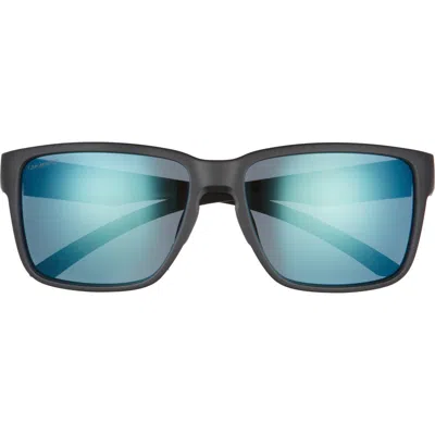Smith Emerge 60mm Polarized Rectangle Sunglasses In Matte Black/blue Mirror